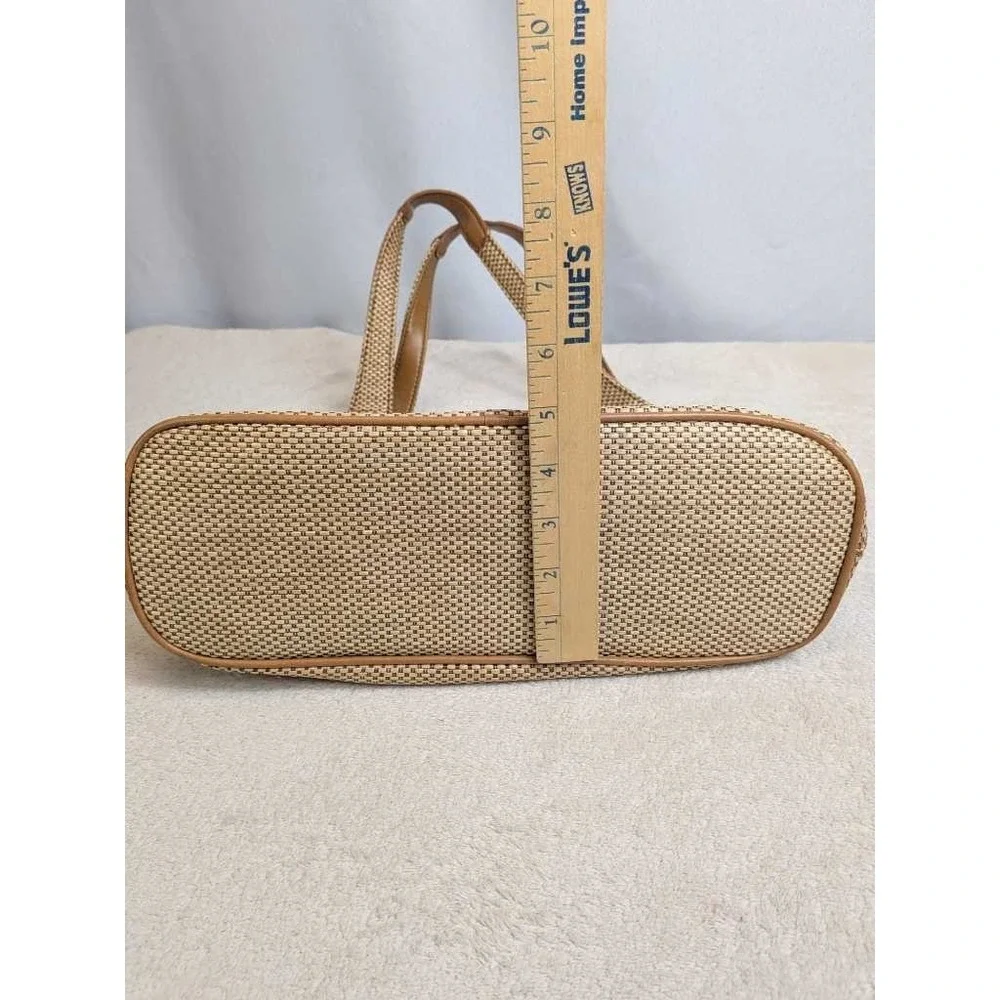 Croft & Barrow Woven Shoulder Bag‎ Tan Brown Leather Trim Everyday Hobo Purse